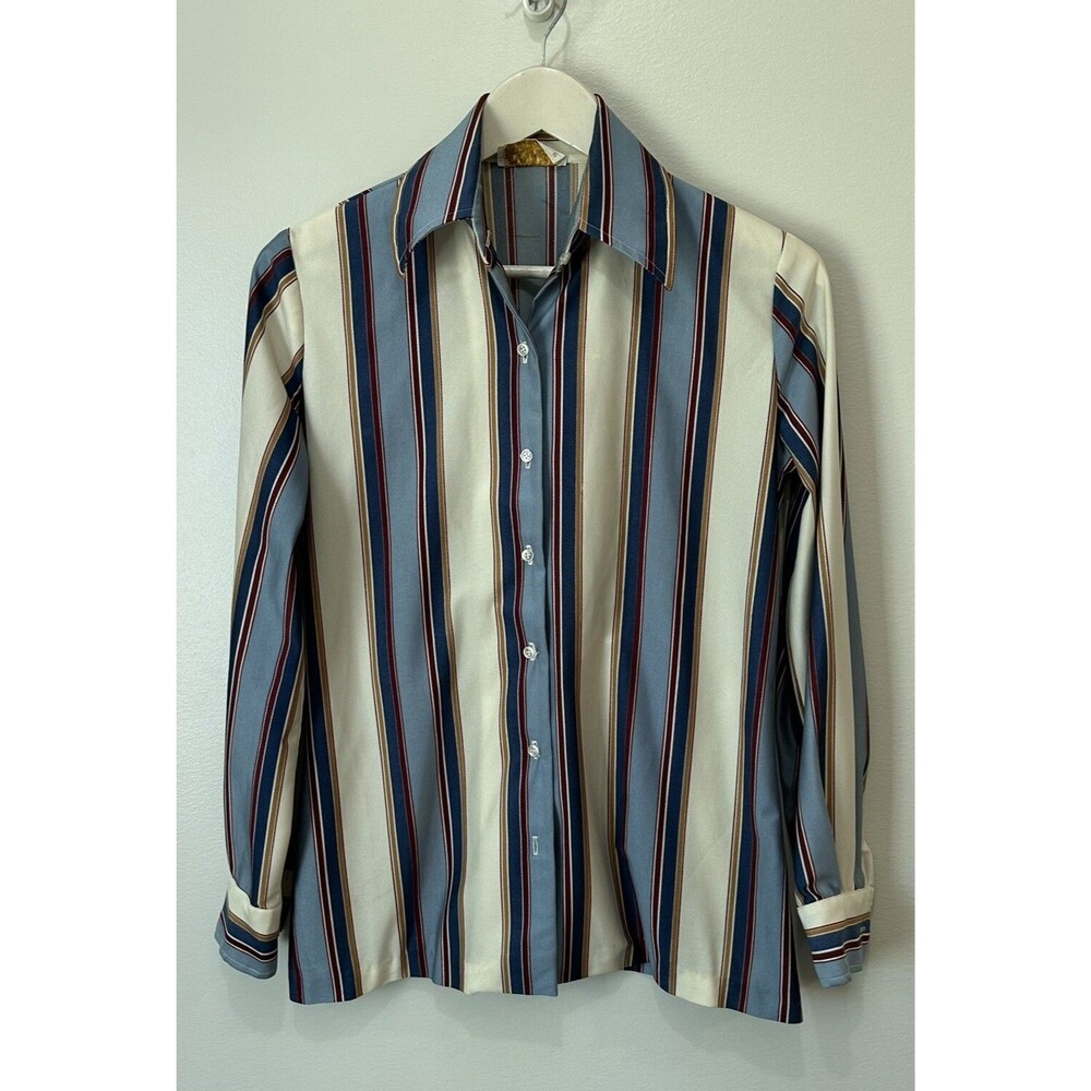 Vintage 60’s Adelaar Striped Button Down Nylon Womens Shirt Size S/M-6 Mod Retro